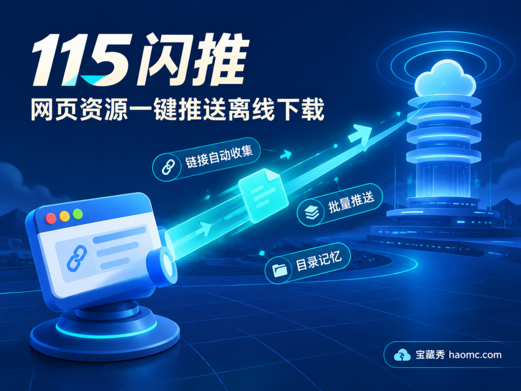 115闪推 功能主题插画：网页链接批量推送 115 网盘离线下载