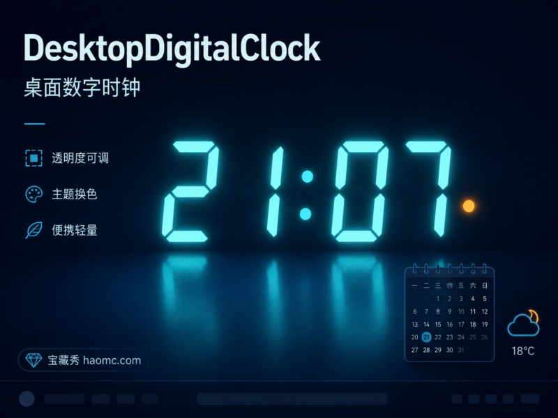 DesktopDigitalClock 桌面数字时钟：透明置顶的时间显示-宝藏秀