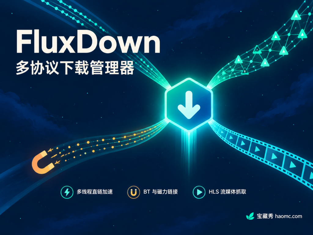 FluxDown 多协议下载管理器功能主题插画