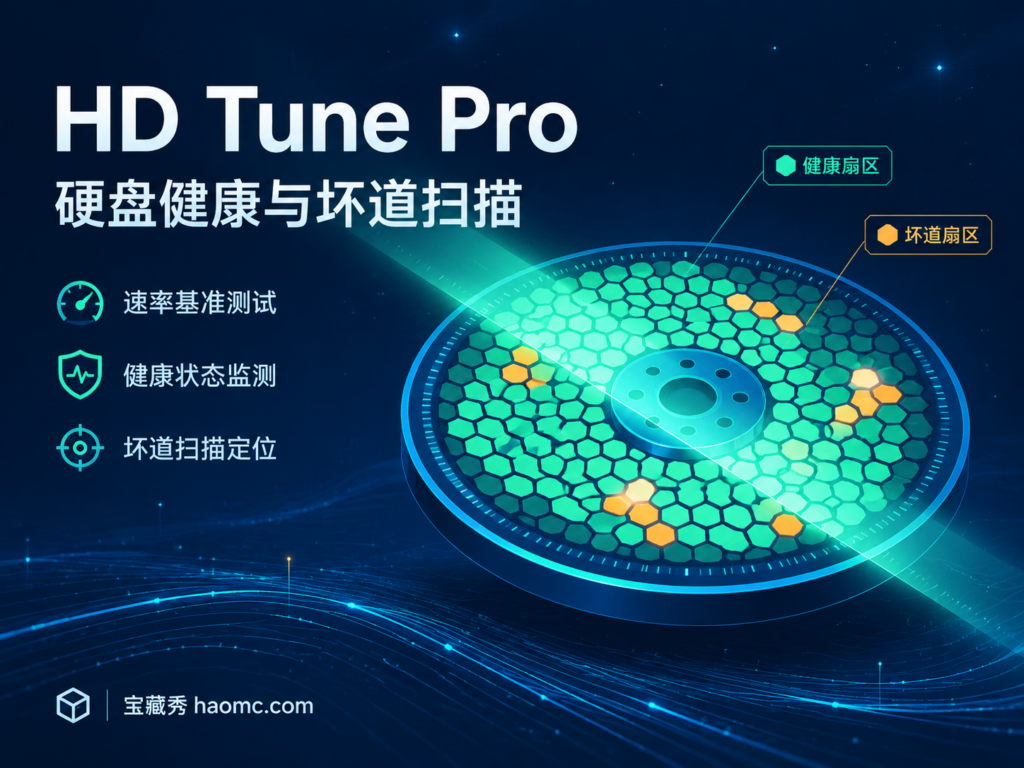 HD Tune Pro 硬盘健康检测与坏道扫描主题插画
