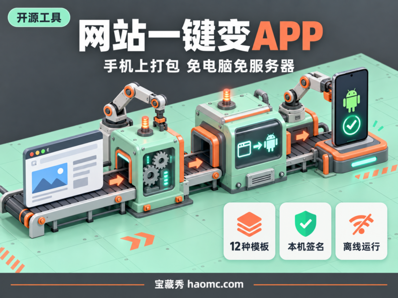 手机一键把网站打包成安卓APP，免电脑免服务器，WebToApp-宝藏秀