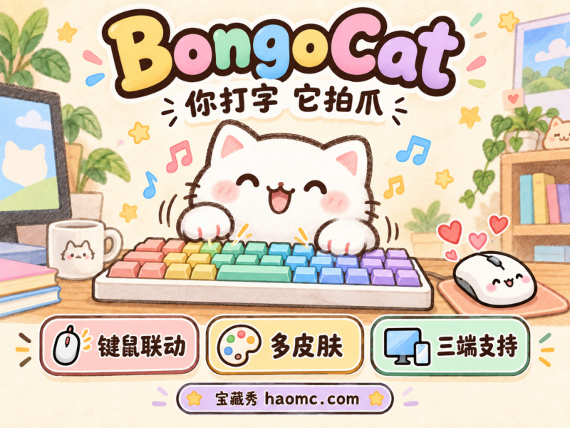 BongoCat桌宠下载安装教程：键鼠联动与皮肤更换设置-宝藏秀