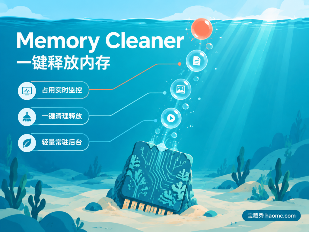 Memory Cleaner 内存清理工具 水下气泡释放主题插画