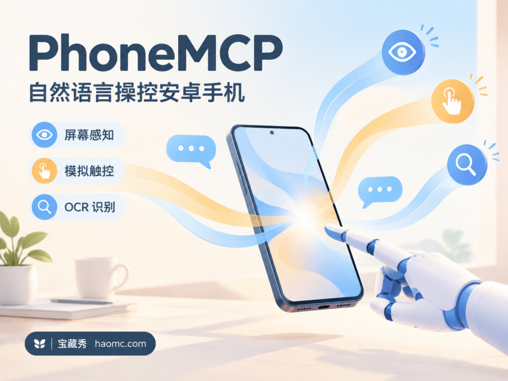 PhoneMCP 自然语言操控安卓手机 功能主题插画