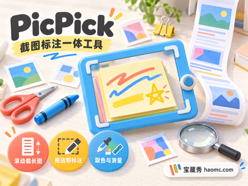 PicPick 截图工具：滚动截屏、标注编辑与取色测量-宝藏秀